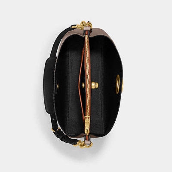 COACH•willow stone grey/black pebble leather bucket shoulder crossbody bag NWT - Picture 6 of 10